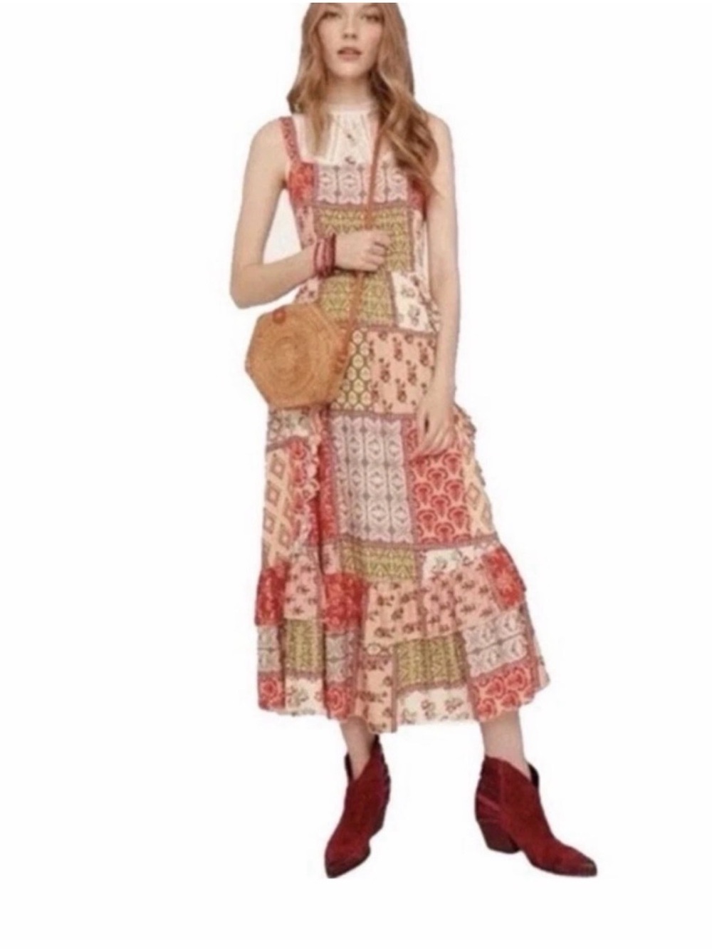 NWT Abel The Label Anthropologie Patchwork Print Midi Dress